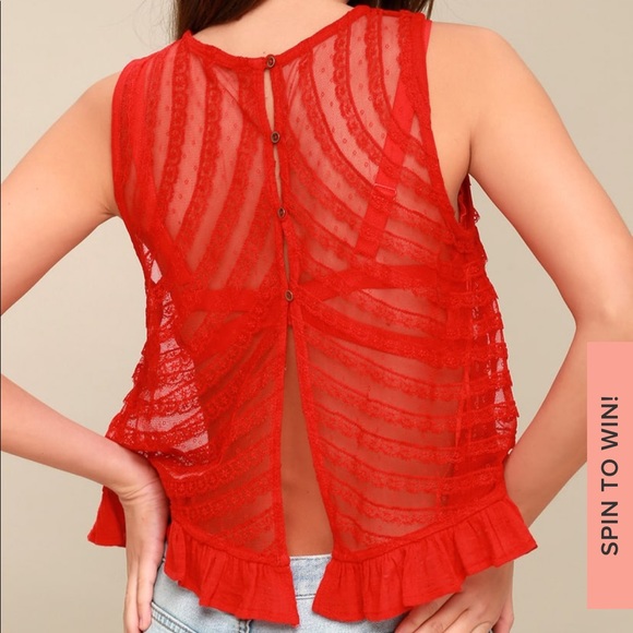 Free People She's a Doll Sheer Red Lace Crop Top. - Picture 4 of 9